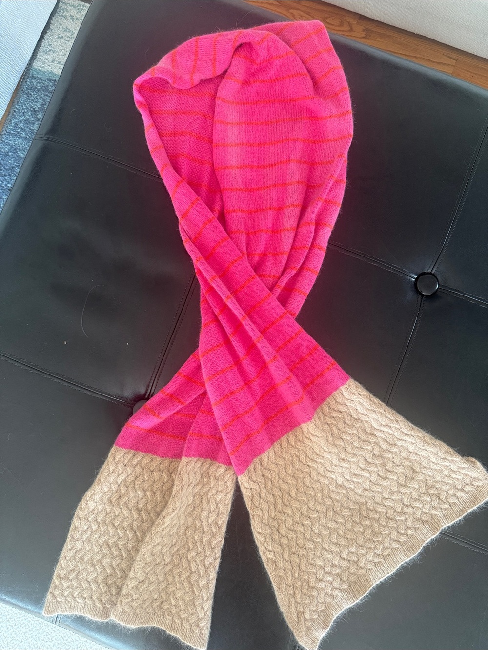 Vintage Gap Angora Rabbit Hair Striped Scarf Pink Tan One Size